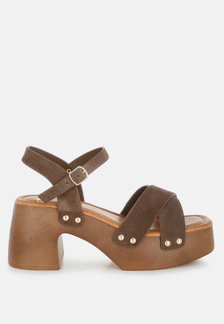 Pikansa Studded Real Suede Clog Sandals