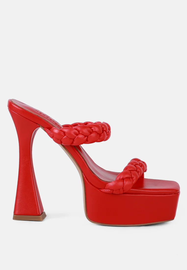 PIN-UP Red Braided High Heel Sandals - Image 2