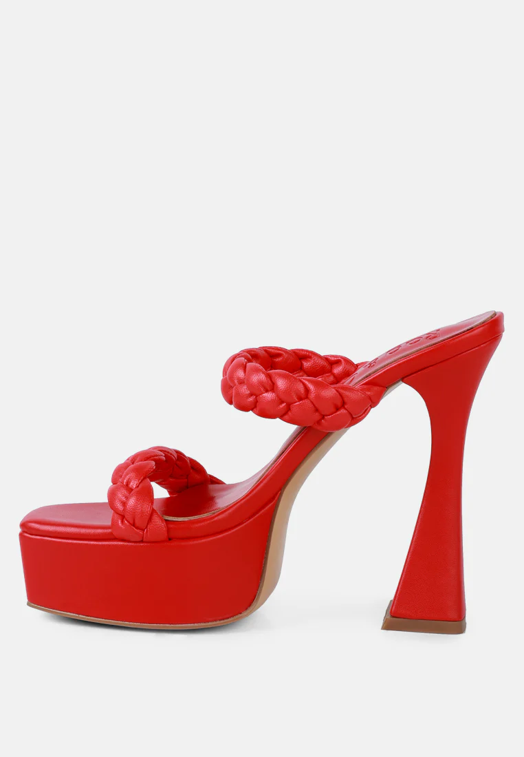 PIN-UP Red Braided High Heel Sandals - Image 4