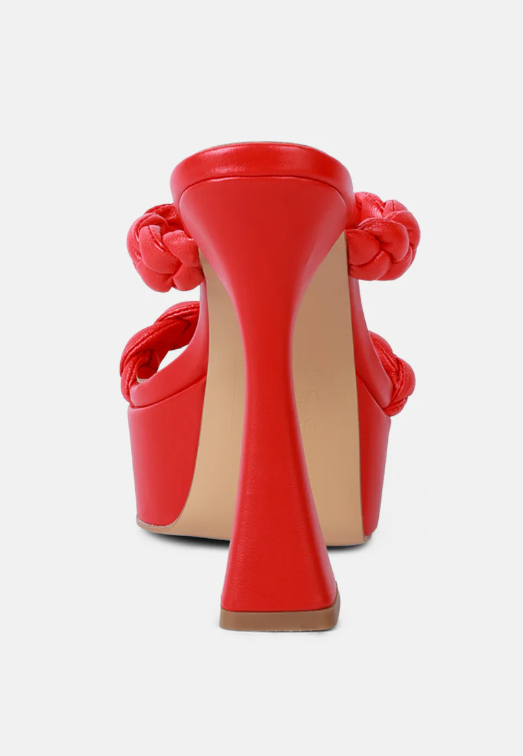 PIN-UP Red Braided High Heel Sandals - Image 5