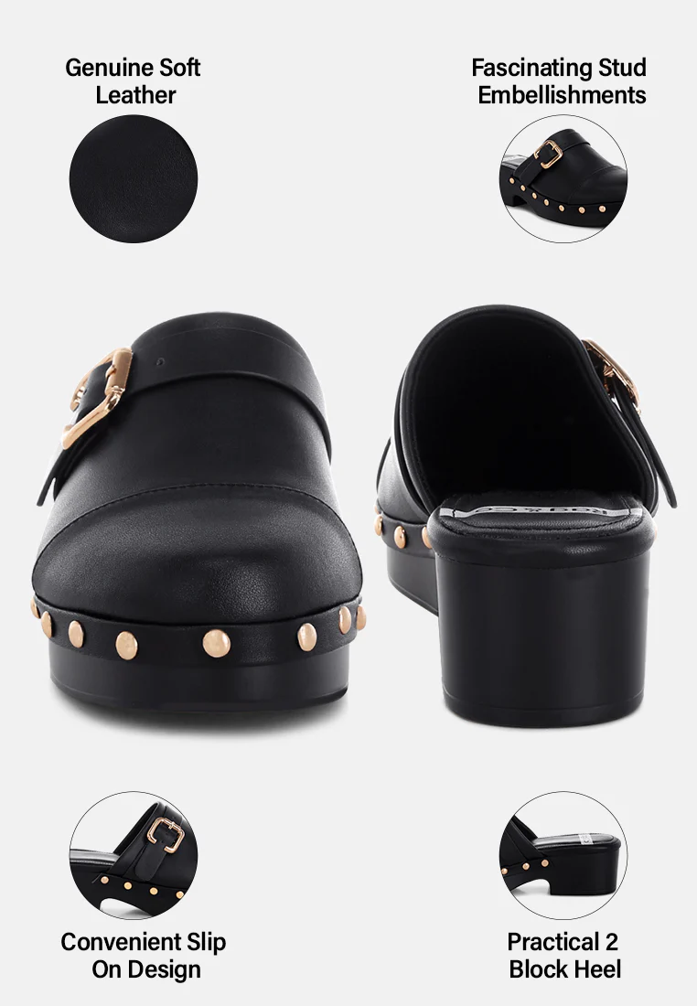 Pinto Studded Genuine Leather Clogs - Image 14