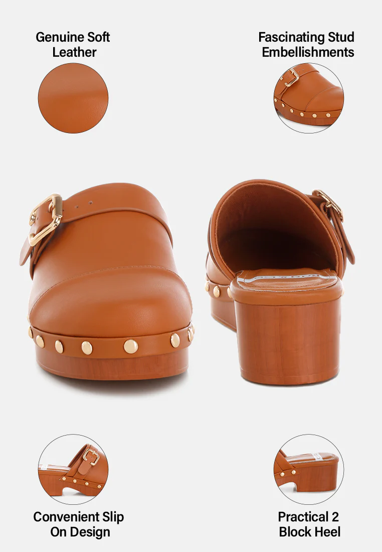 Pinto Studded Genuine Leather Clogs - Image 7
