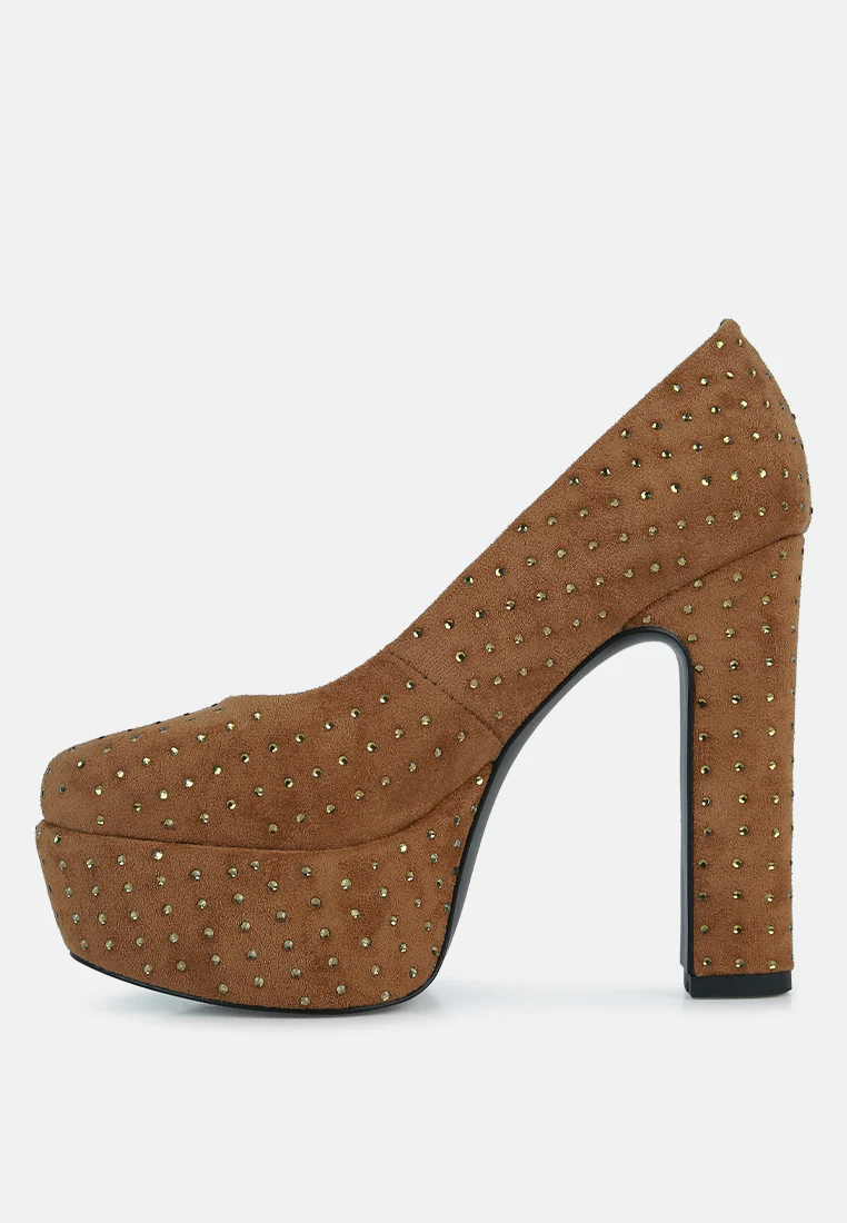 POPPINS Tan Glinting Platform High Pumps - Image 3