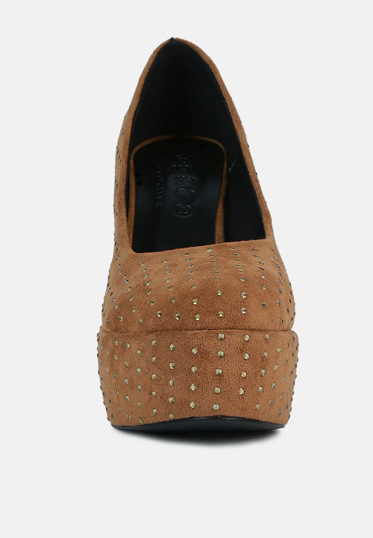 POPPINS Tan Glinting Platform High Pumps - Image 4