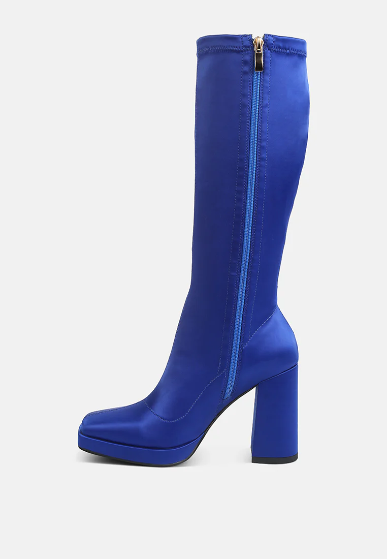 PRESTO Blue Stretchable Satin Long Boot - Image 5