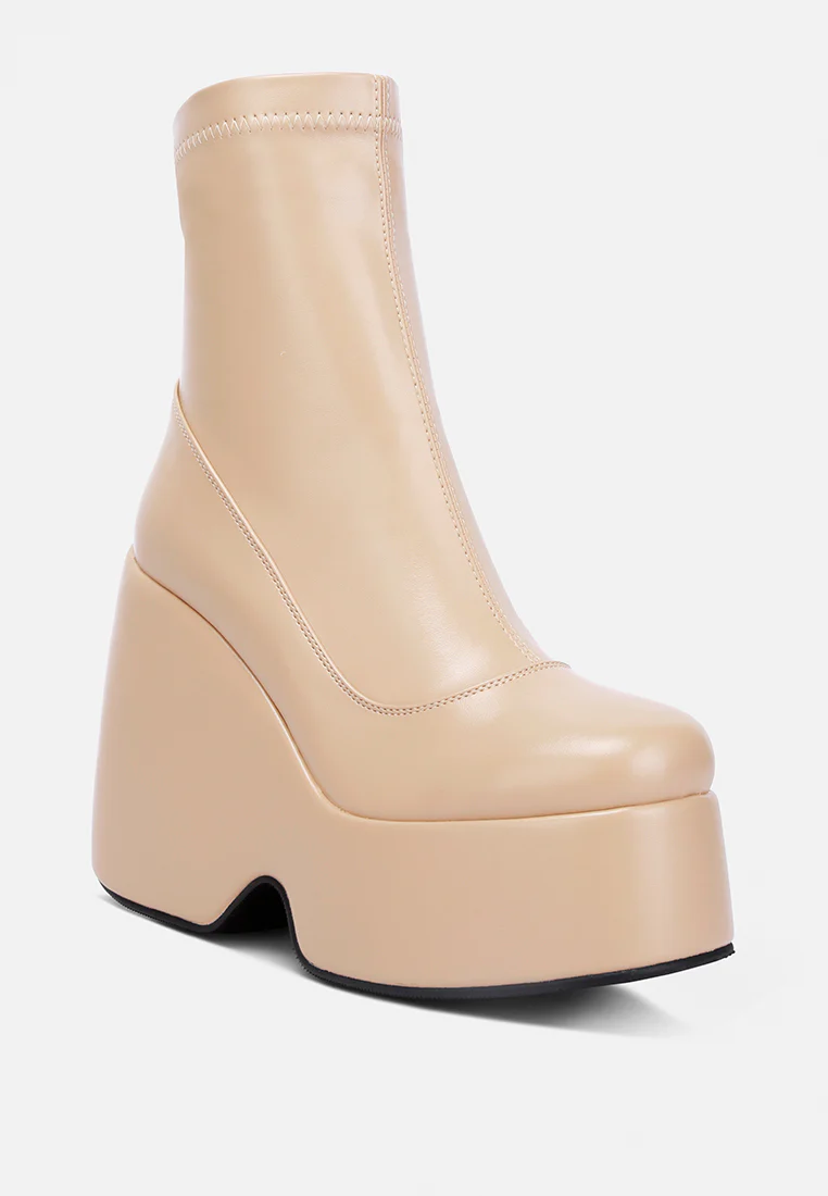 PURNELL Beige High Platform Ankle Boots - Image 3