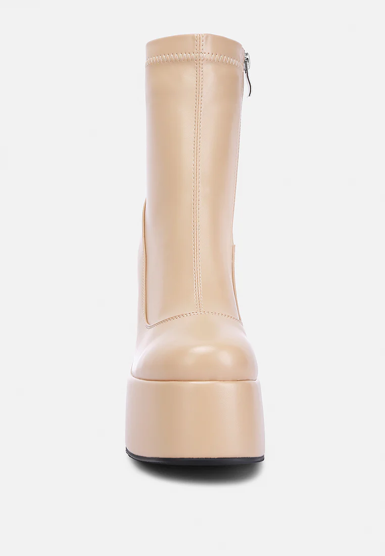 PURNELL Beige High Platform Ankle Boots - Image 4