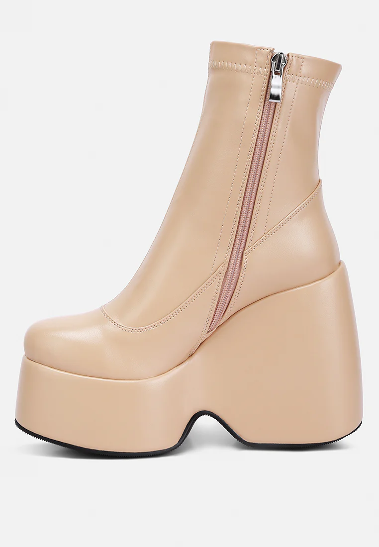 PURNELL Beige High Platform Ankle Boots - Image 5