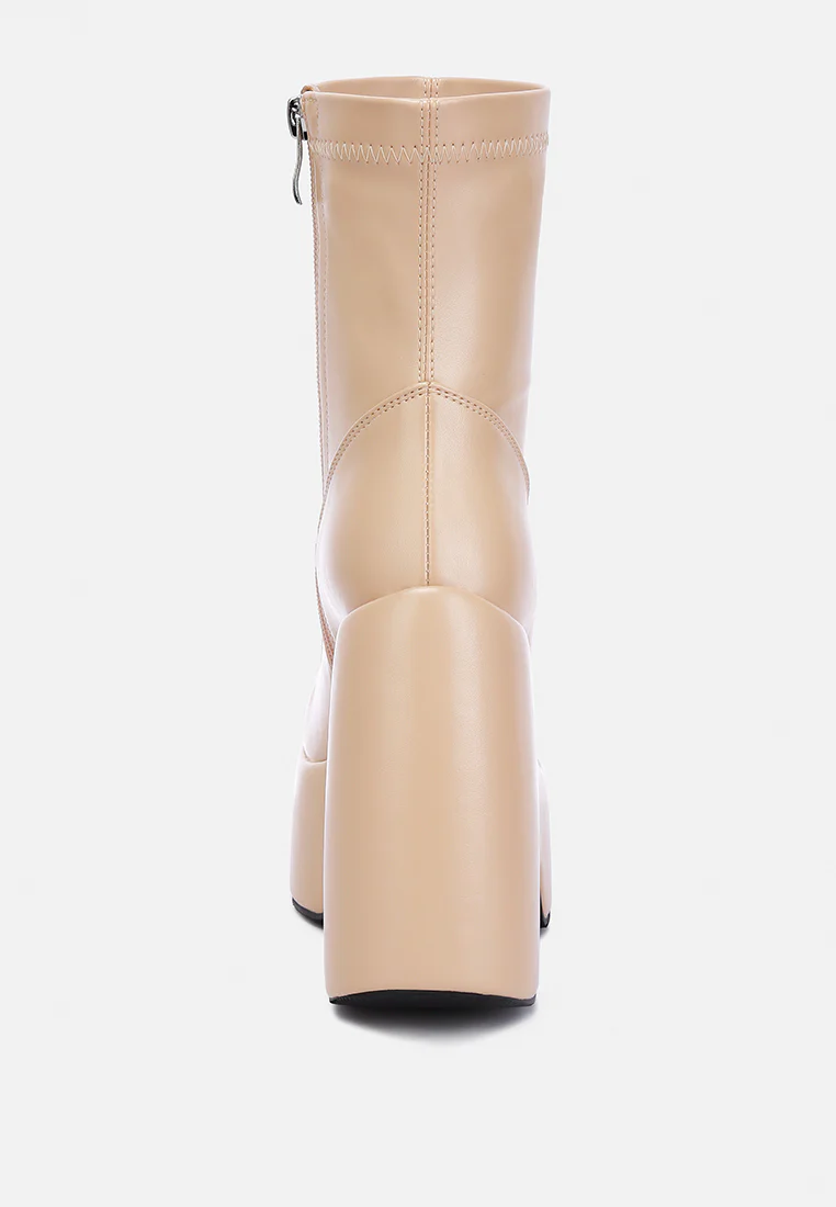 PURNELL Beige High Platform Ankle Boots - Image 6
