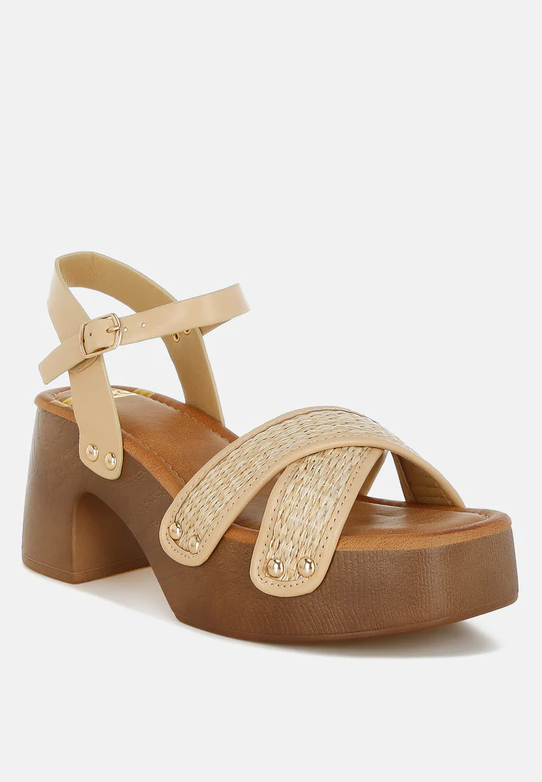 Qasa Studded Raffia Clog Sandals - Image 2
