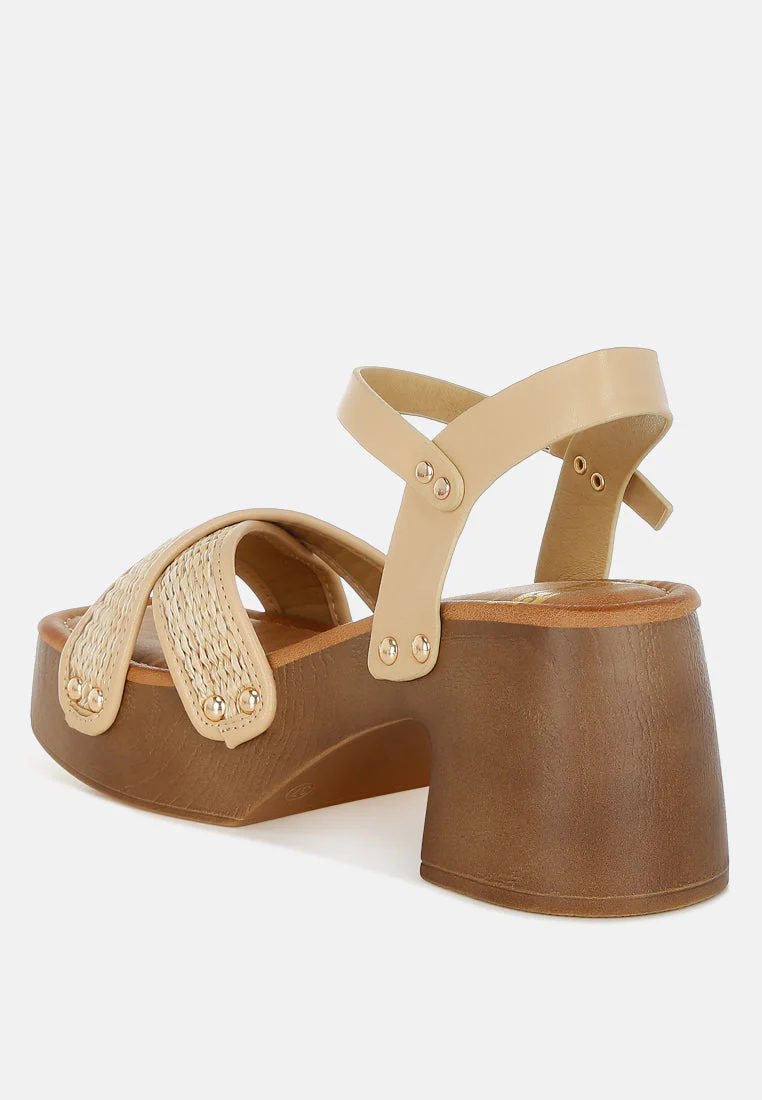 Qasa Studded Raffia Clog Sandals - Image 3
