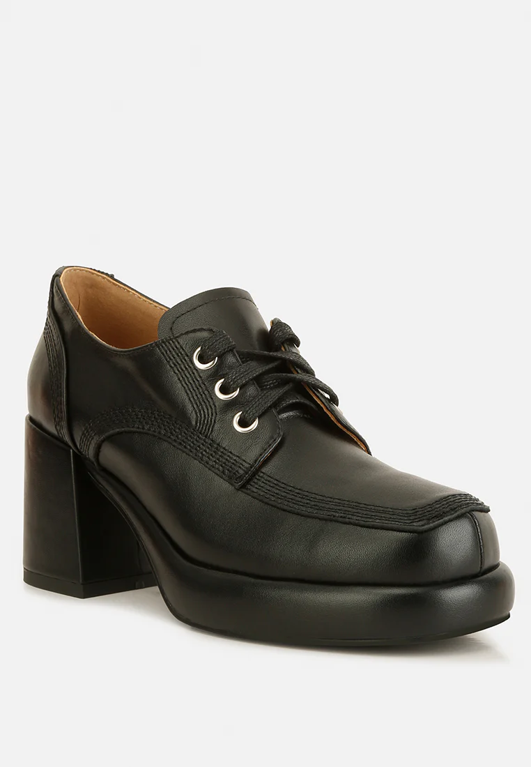 Quecha Leather Block Heel Oxfords in Black - Image 2