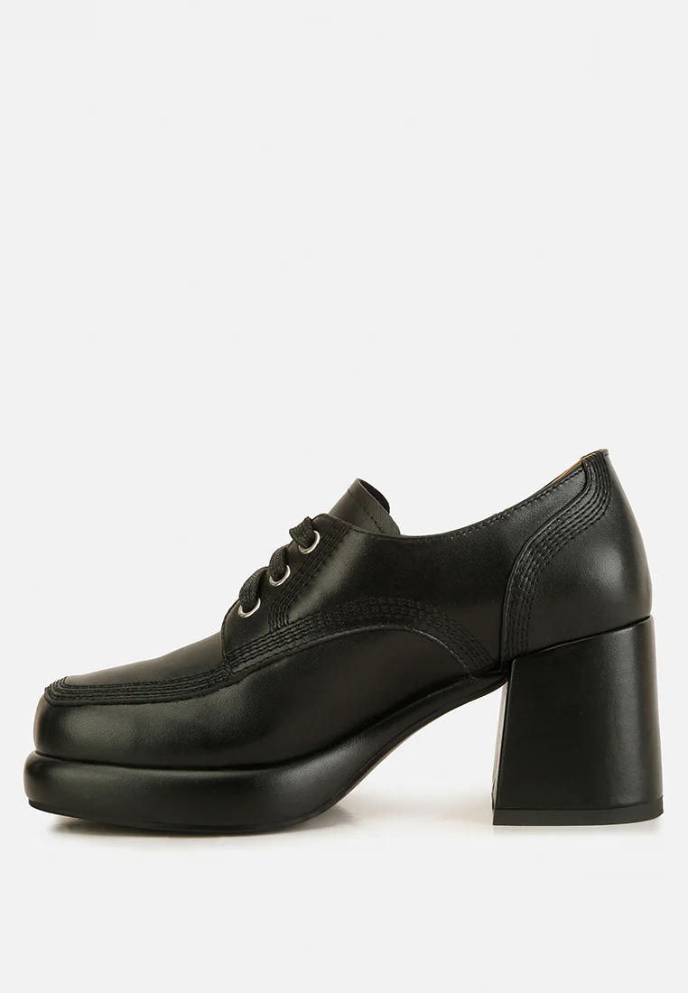 Quecha Leather Block Heel Oxfords in Black - Image 4