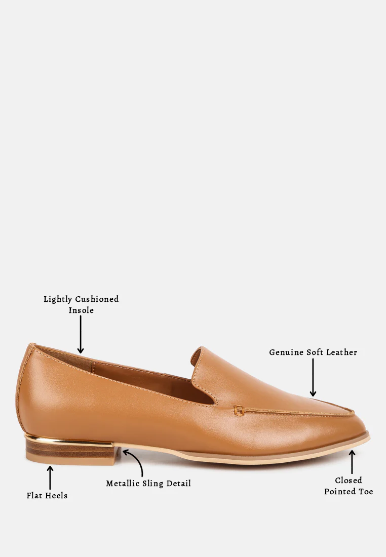 RICHELLI Metallic Sling Detail Loafers in Tan - Image 8