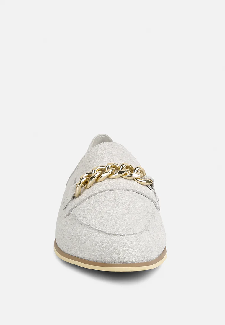 RICKA Chain Embellished Loafers in Grey - Image 3