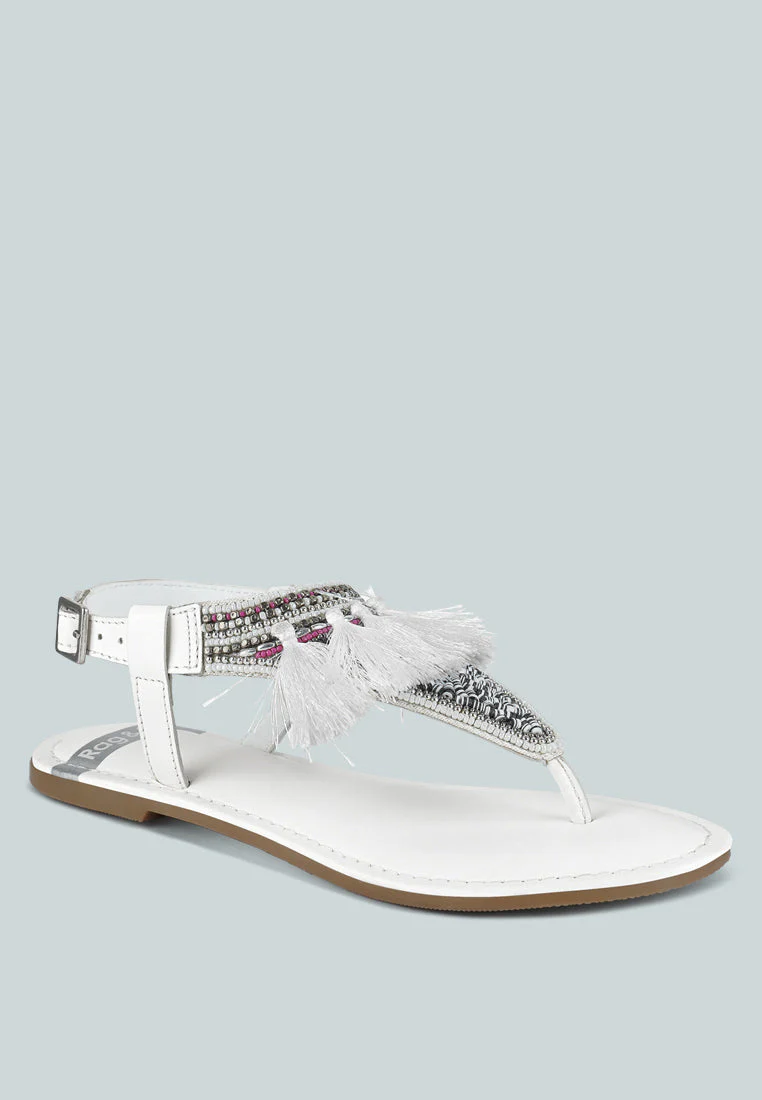 Risha Genuine Leather Tassel Sandals - Image 2