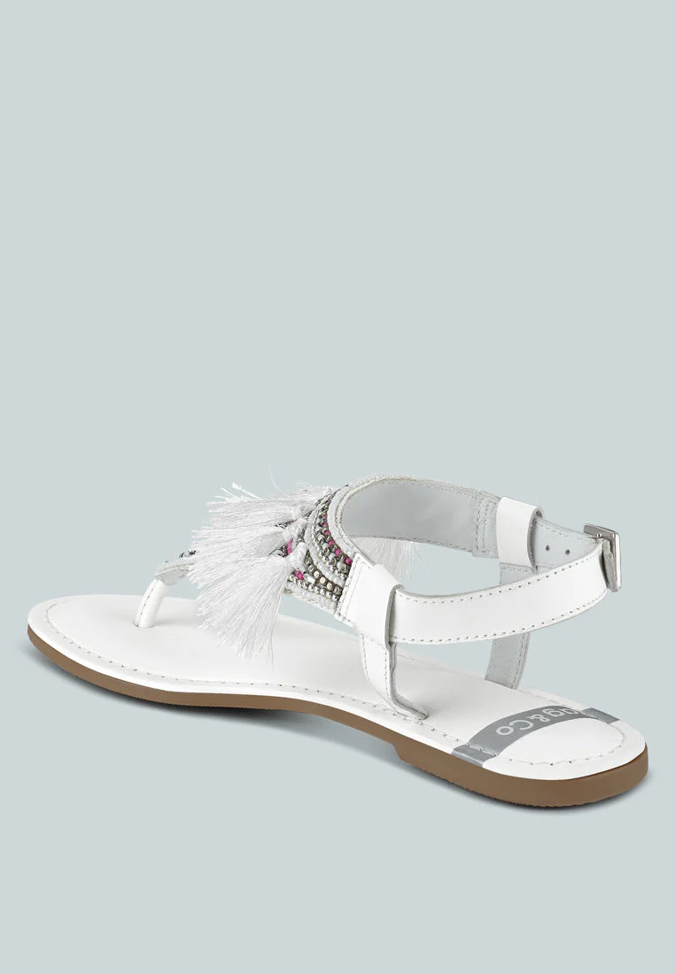 Risha Genuine Leather Tassel Sandals - Image 3