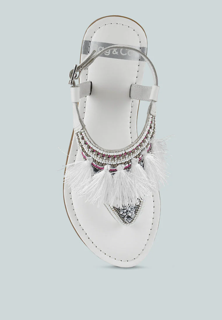 Risha Genuine Leather Tassel Sandals - Image 4
