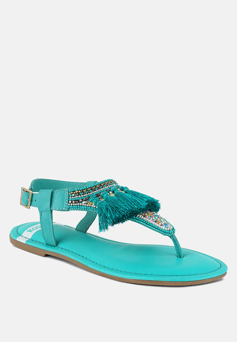 Risha Genuine Leather Tassel Sandals - Image 7