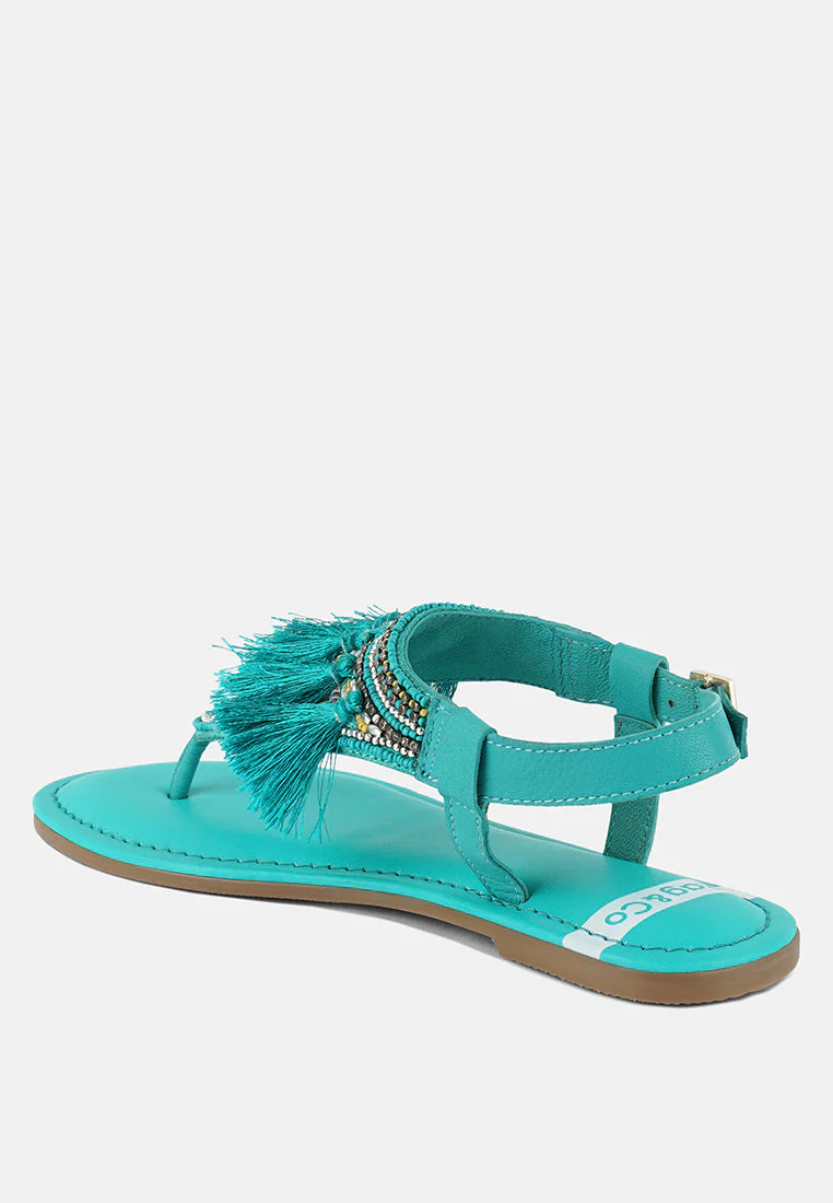Risha Genuine Leather Tassel Sandals - Image 8