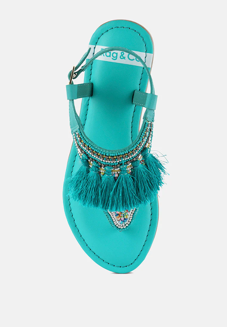 Risha Genuine Leather Tassel Sandals - Image 9