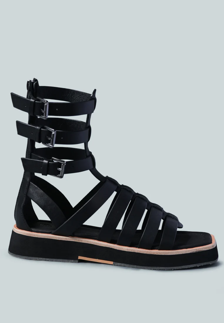 ROBBIE Gladiator Square Toe Sandal in Black - Image 2