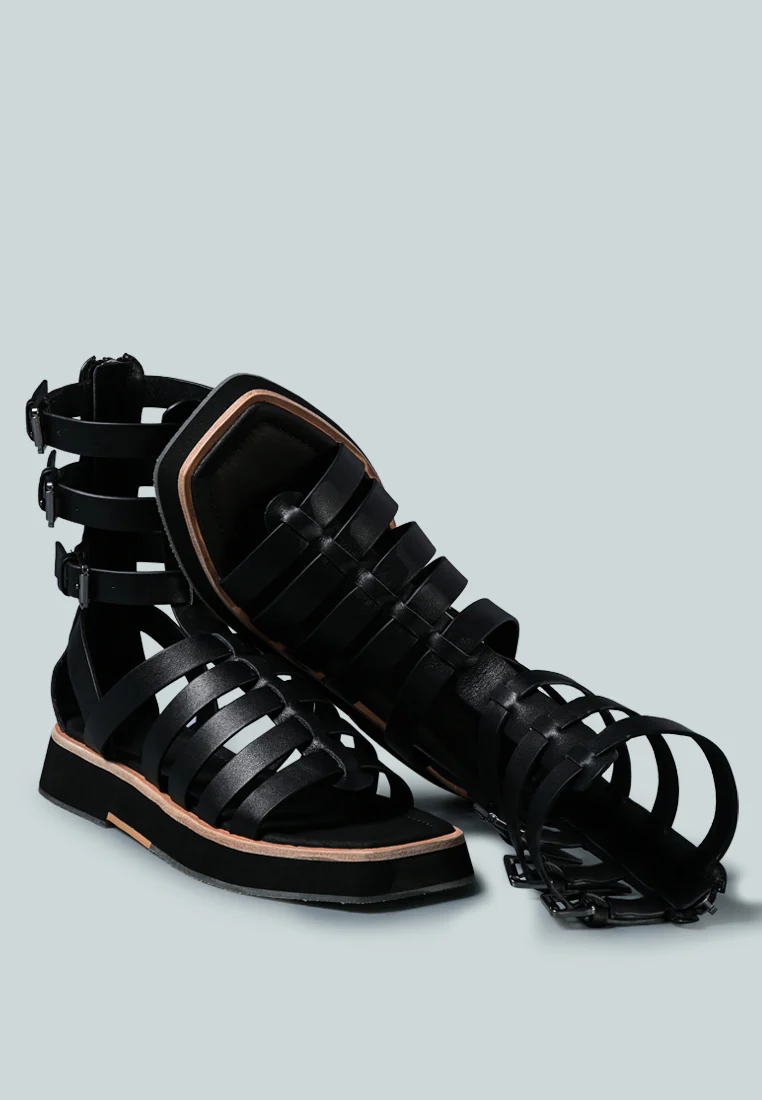 ROBBIE Gladiator Square Toe Sandal in Black - Image 3