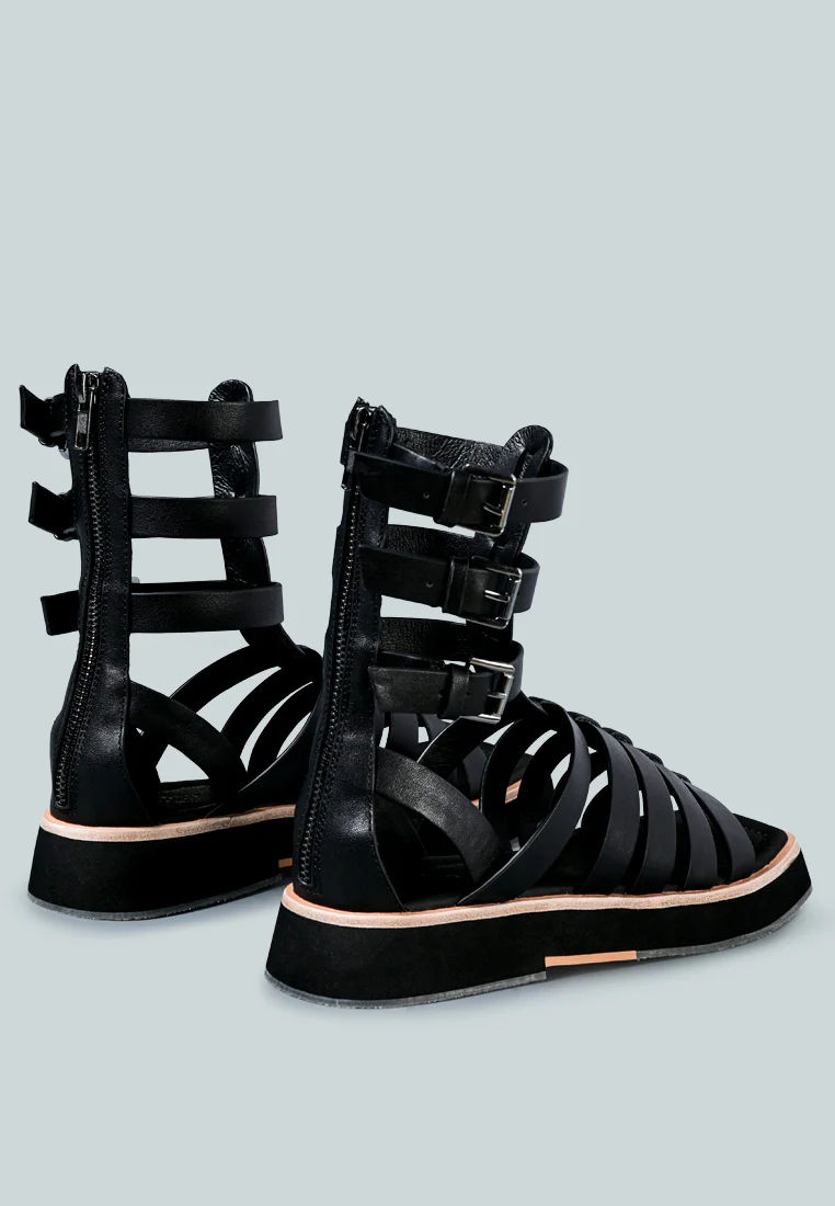ROBBIE Gladiator Square Toe Sandal in Black - Image 4
