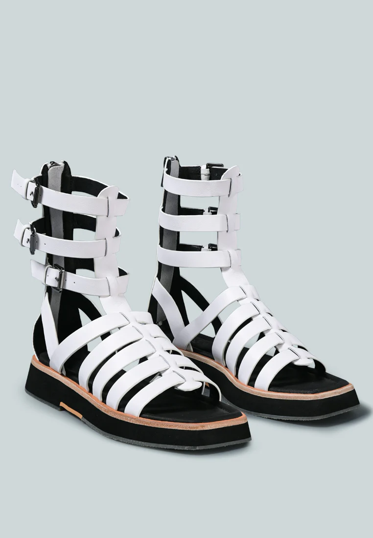 ROBBIE Gladiator Square Toe Sandal in White