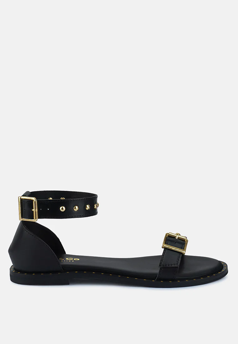 ROSEMARY Buckle Straps Black Flat Sandals - Image 2