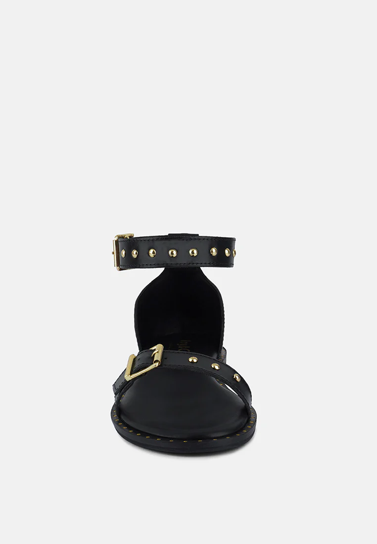 ROSEMARY Buckle Straps Black Flat Sandals - Image 3