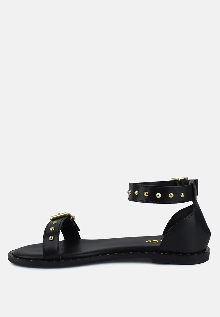 ROSEMARY Buckle Straps Black Flat Sandals - Image 4
