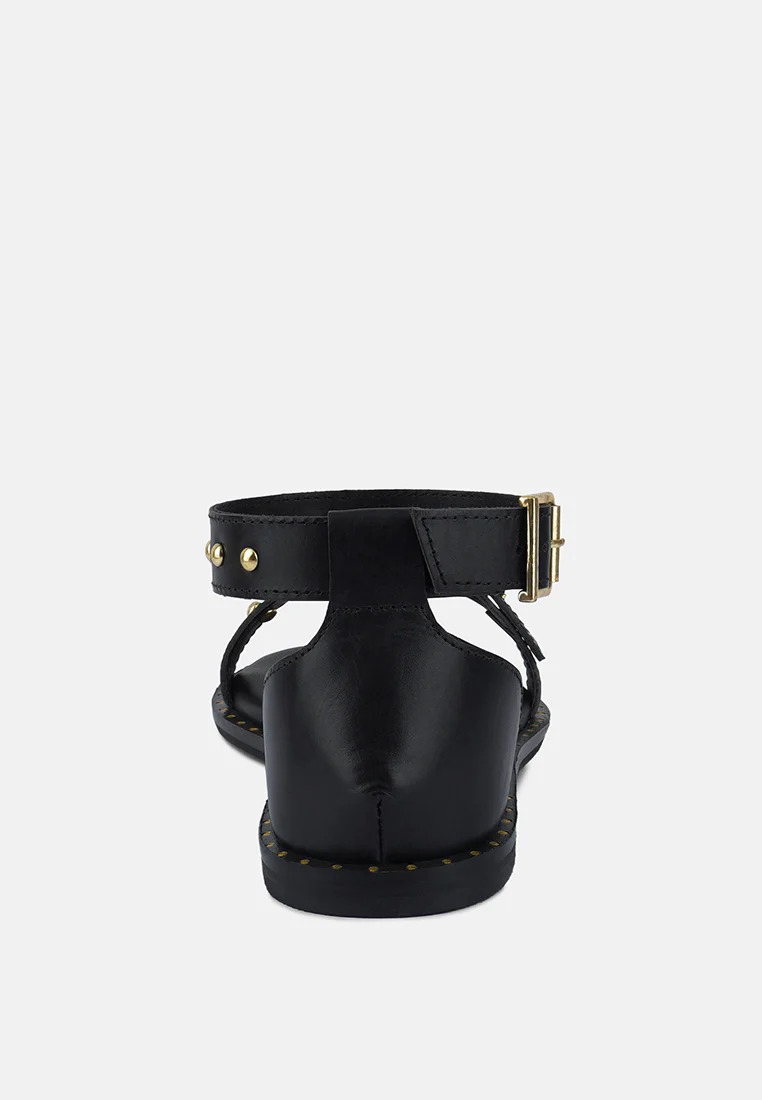 ROSEMARY Buckle Straps Black Flat Sandals - Image 5