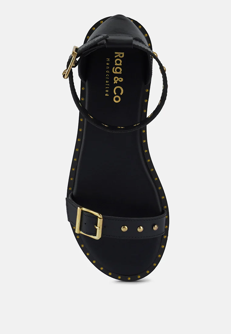 ROSEMARY Buckle Straps Black Flat Sandals - Image 6