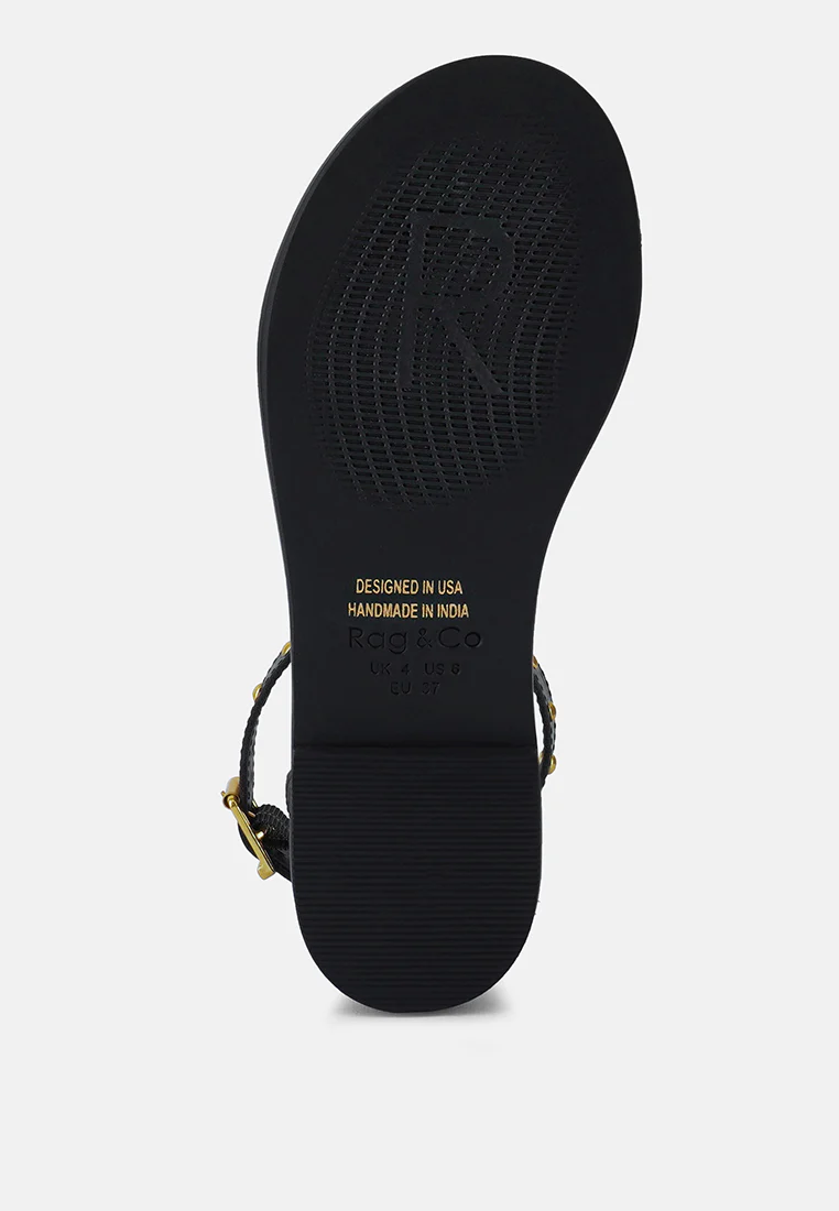 ROSEMARY Buckle Straps Black Flat Sandals - Image 7