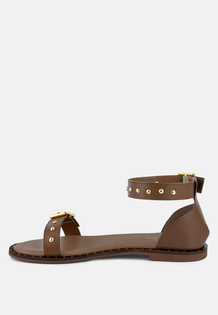 ROSEMARY Buckle Straps Tan Flat Sandals - Image 4