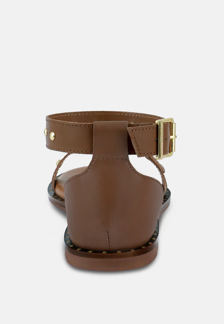 ROSEMARY Buckle Straps Tan Flat Sandals - Image 5