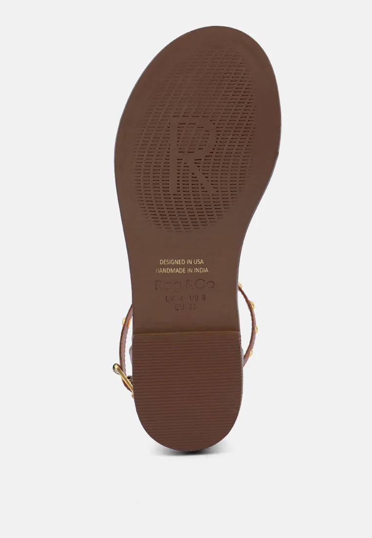 ROSEMARY Buckle Straps Tan Flat Sandals - Image 7