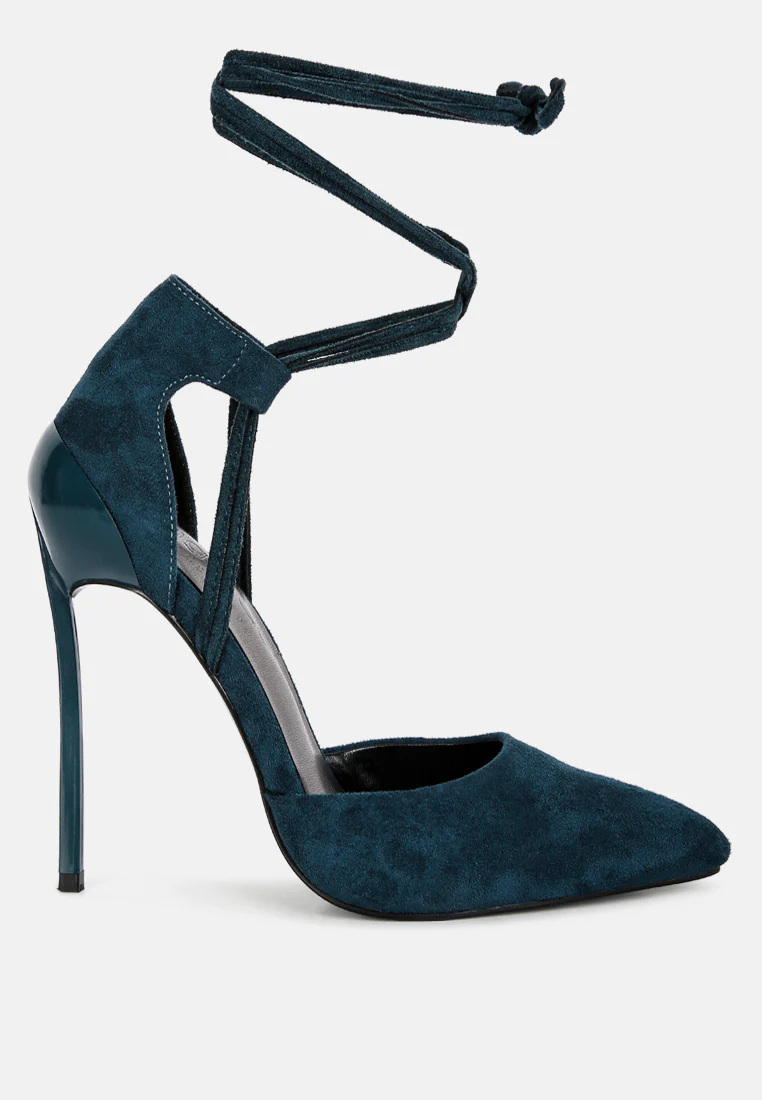 RULE-BREAKER Blue Lace Up Stiletto Sandals