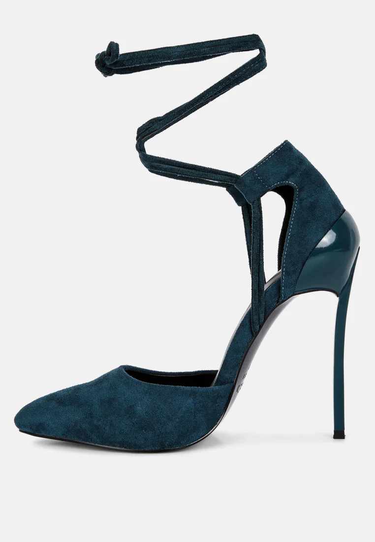 RULE-BREAKER Blue Lace Up Stiletto Sandals - Image 4