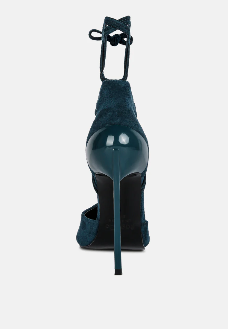 RULE-BREAKER Blue Lace Up Stiletto Sandals - Image 5