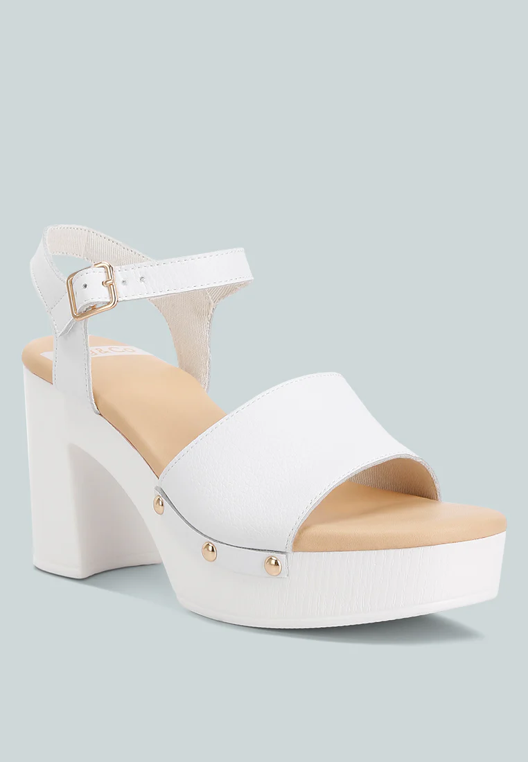 Sawor Recycled Leather High Block Sandals In White - Image 2