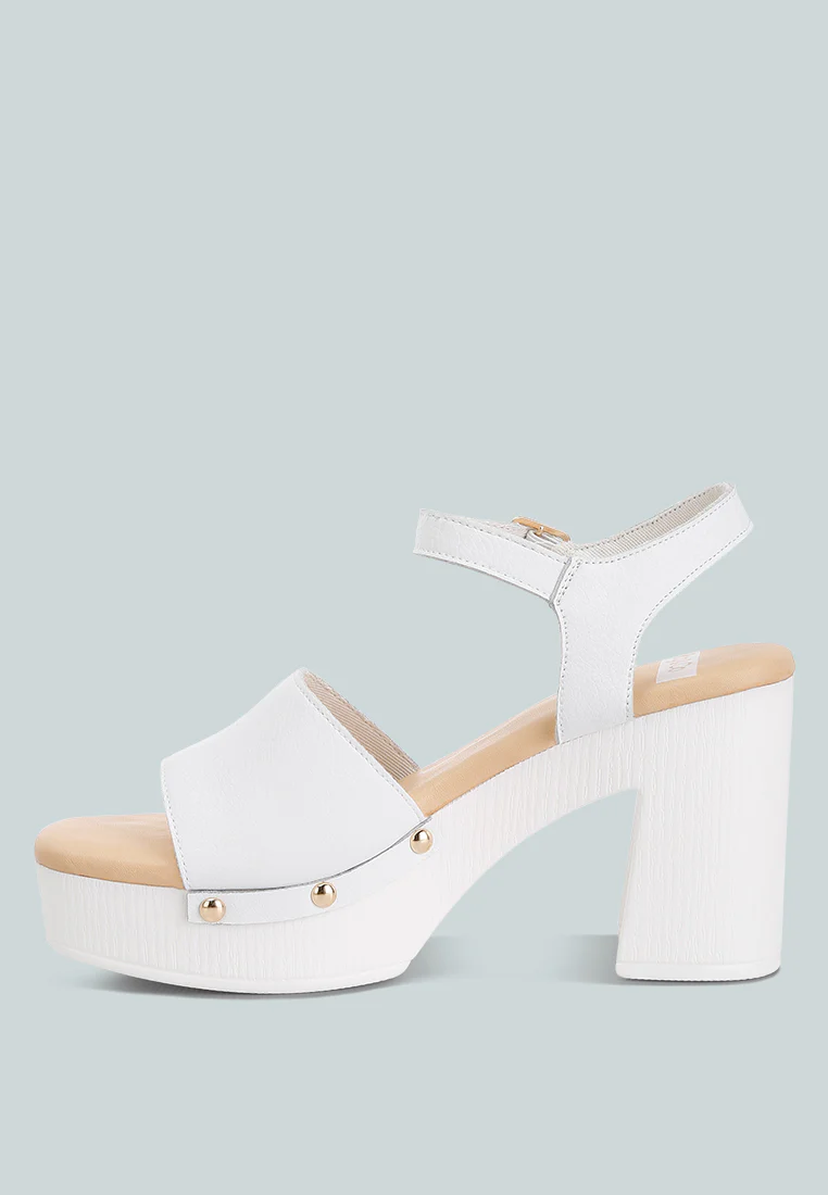 Sawor Recycled Leather High Block Sandals In White - Image 4