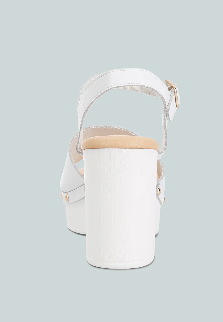 Sawor Recycled Leather High Block Sandals In White - Image 5