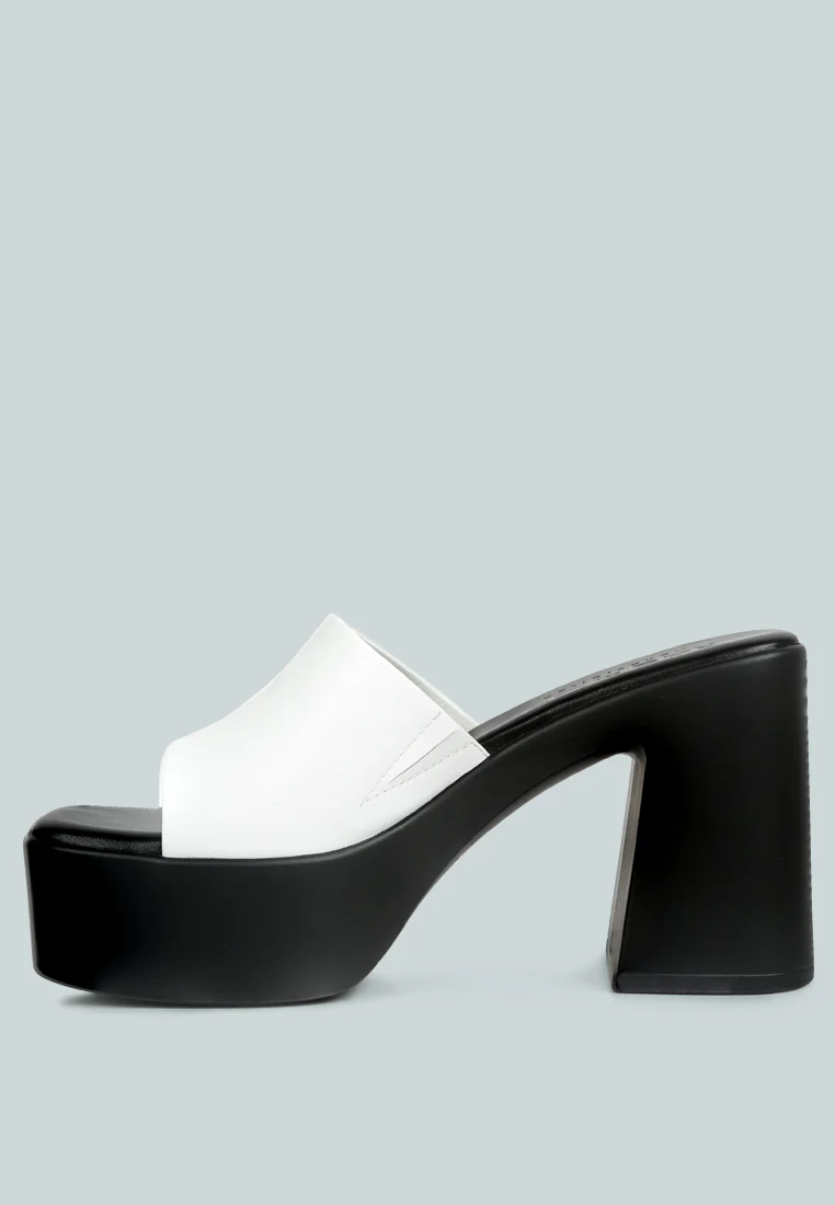 SCANDAL Slip on Block Heel Sandals in White - Image 4