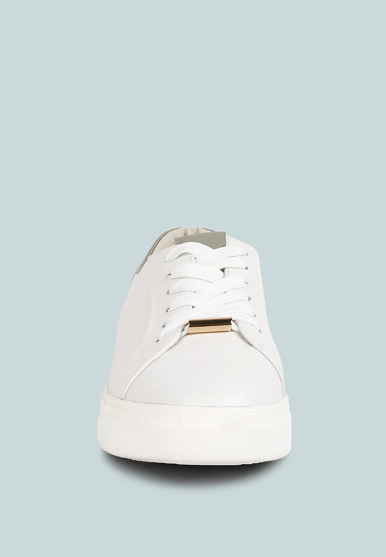 SCHICK  Lace Up Leather Sneakers in Grey - Image 3
