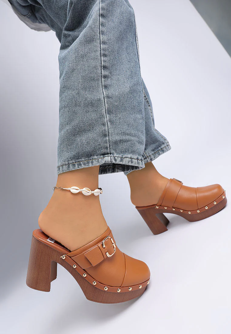 Septim Genuine Leather Studded Clog Heels - Image 2