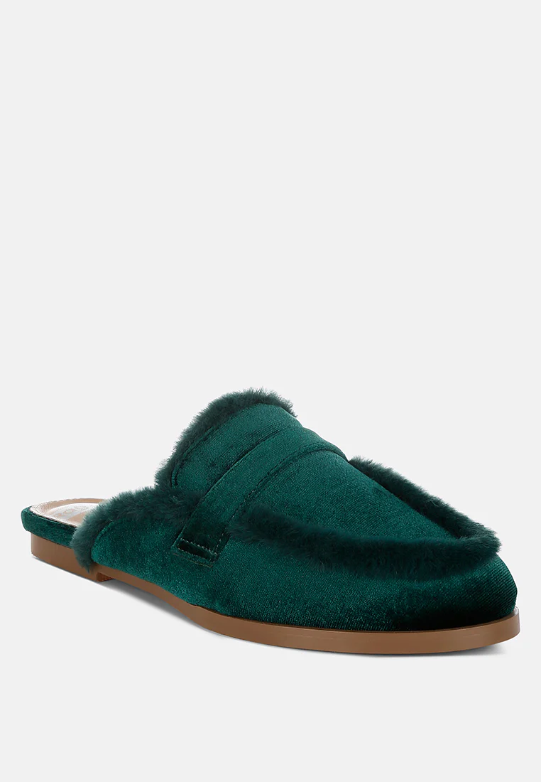 Seyhan Fur Detail Velvet Slip-On Mules - Image 2