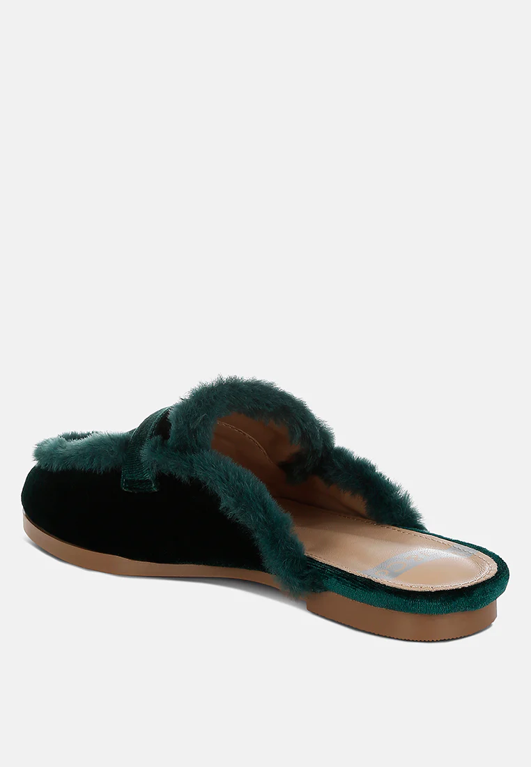 Seyhan Fur Detail Velvet Slip-On Mules - Image 3