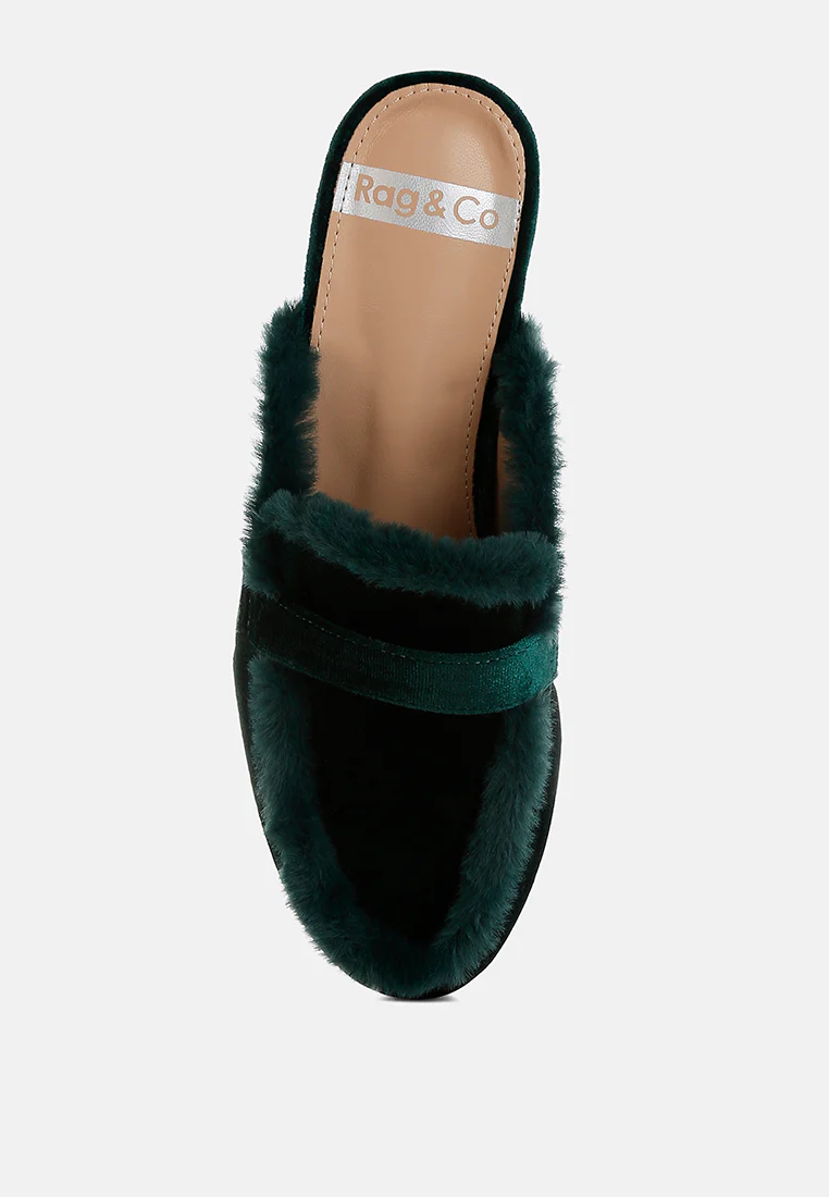 Seyhan Fur Detail Velvet Slip-On Mules - Image 4